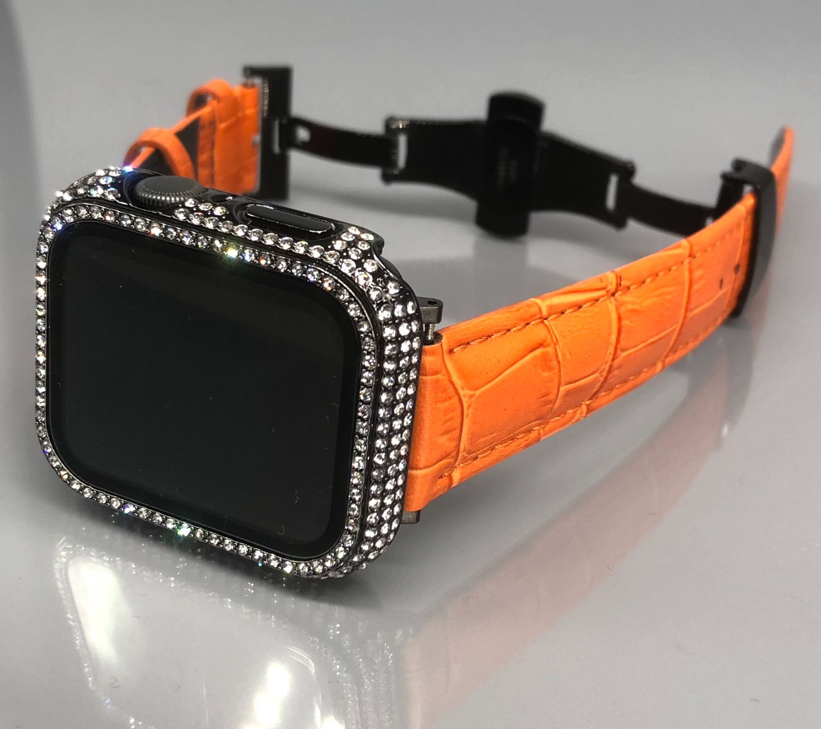 GimelZayinセット Pc オレンジ ブラック アップルウォッチバンド 高級レザー 本革ベルト Apple Watch クロコダイル キラキラ  カバー ケース se メンズ レディース 40mm 41mm 44mm 45mm GimelZayin＋ メルカリ