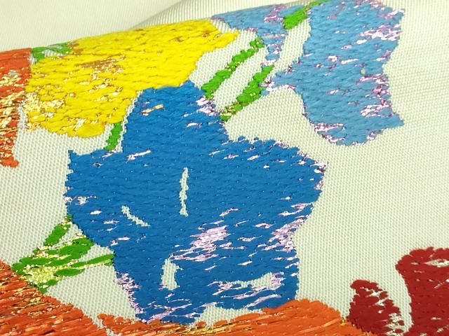 平和屋本店□最高級 龍村平蔵製 太鼓柄 本袋帯 光悦桐竹錦 蒸栗色地 金