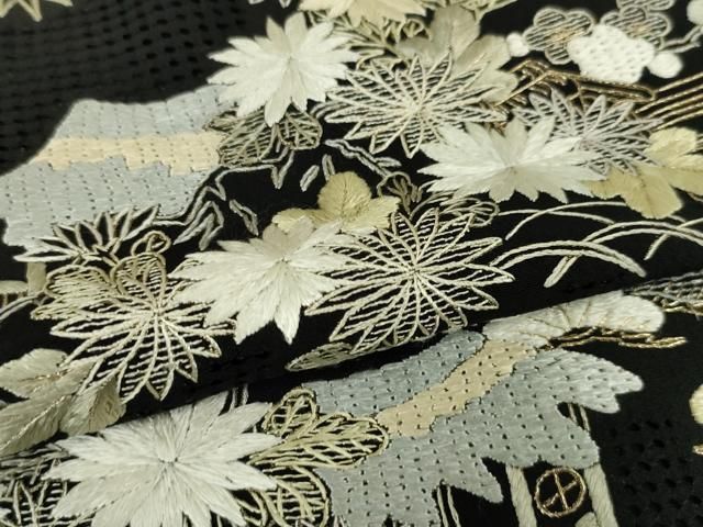 黒地に総刺繍の訪問着 スワトウ刺繍 着物 平和屋着物▽中国三大 黒地に総刺繍の訪問着 スワトウ刺繍 着物 平和屋着物▽中国三大