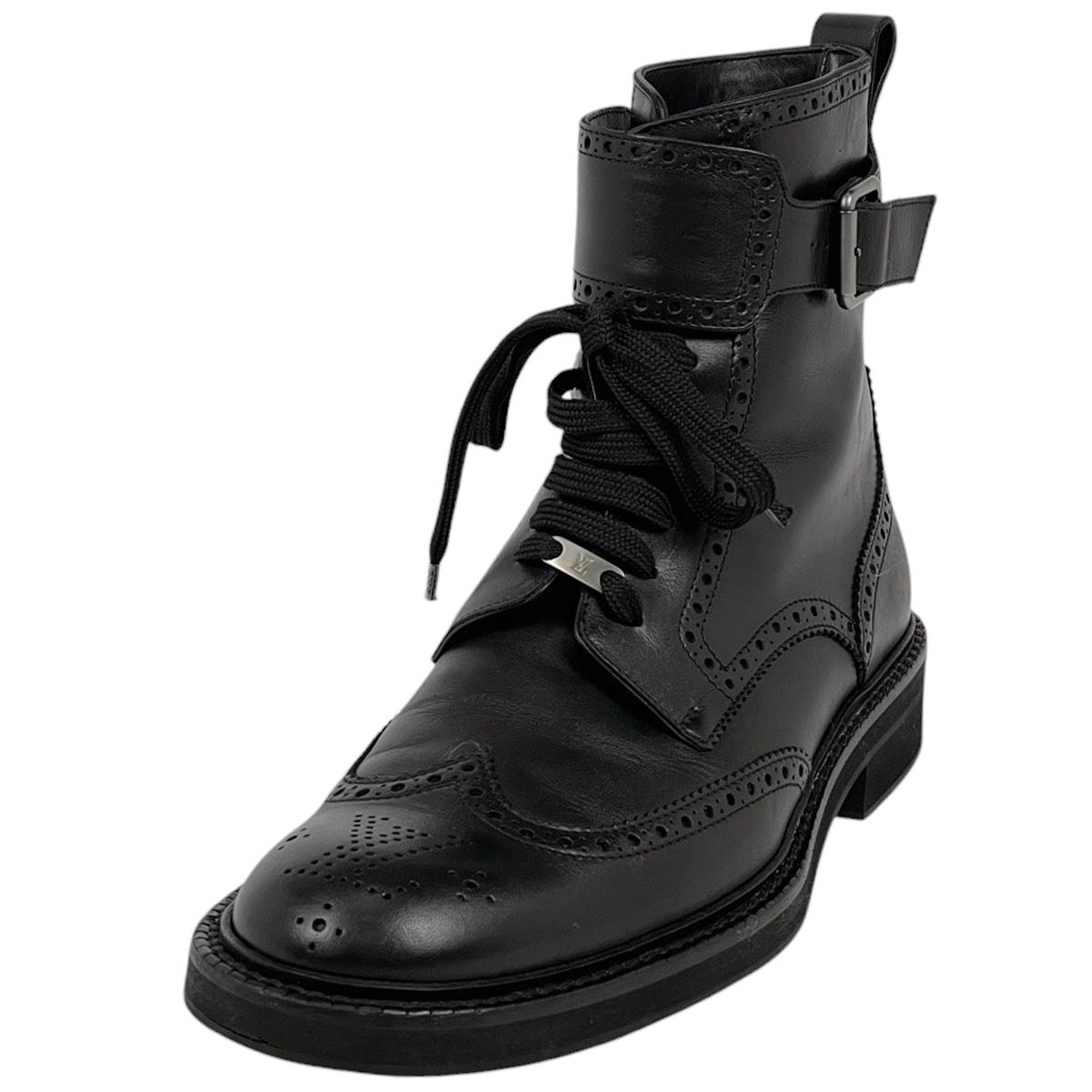 ルイ ヴィトン Louis Vuitton ロゴ ショートブーツ パンチング ウィングチップ 靴 ブーツ レザー ブラック メンズ