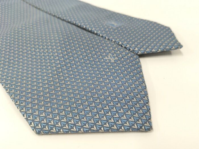 LOUIS VUITTON クラヴァット ネクタイ 総柄 ブルー シルク100％ M