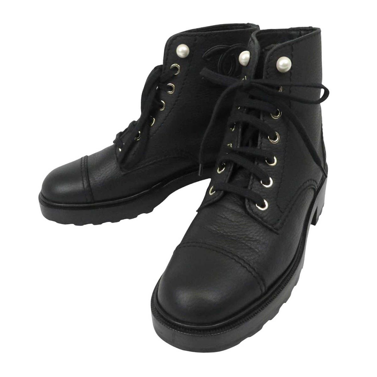 シャネル ココマーク レースアップ ショートブーツ G35154 レディース ブラック CHANEL アパレル 小物