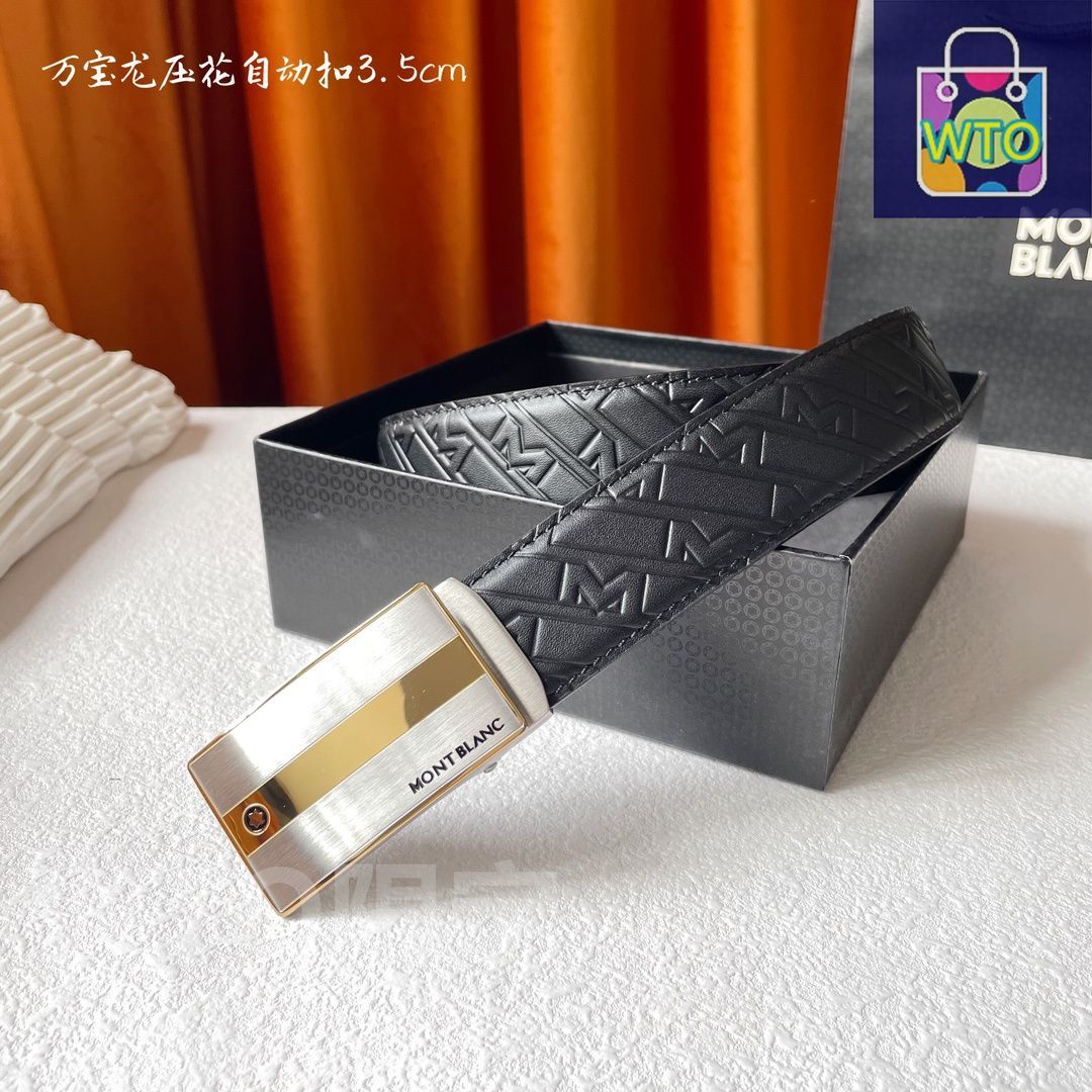 MONT BLANC ベルト　ゴールドバックル　モンブラン ホースシューバックル ブラック/ブラウン リバーシブルレザー