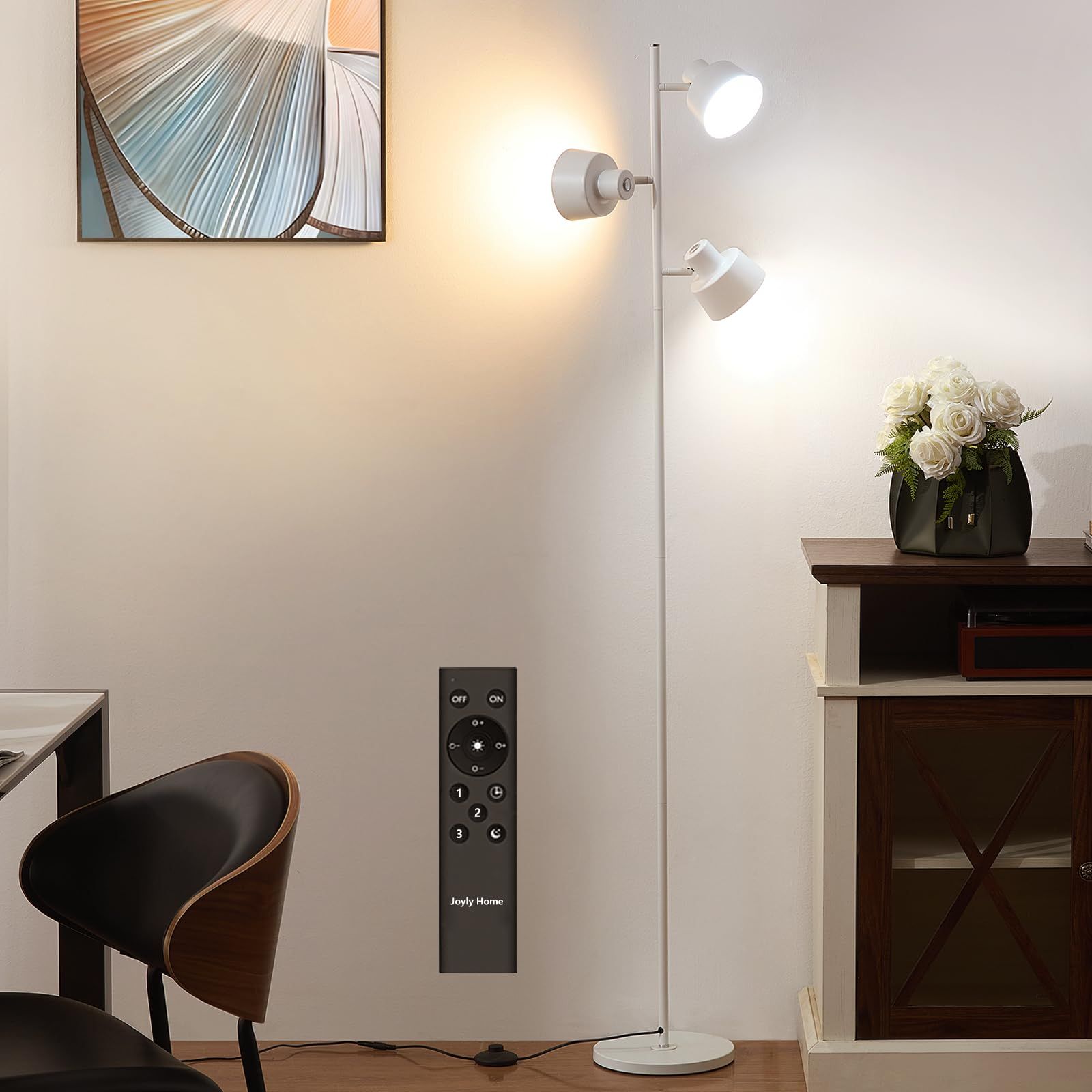 Joyly Home LEDフロアスタンドライト 高輝度 省エネ| 調光 調色 タイマー機能付き | リモコン - タッチコントロール | 目に優しい 眩しくない | 三つの独立光源制御 | 金属製 | 北欧スタイルでおしゃれな間接照明 ホワイト
