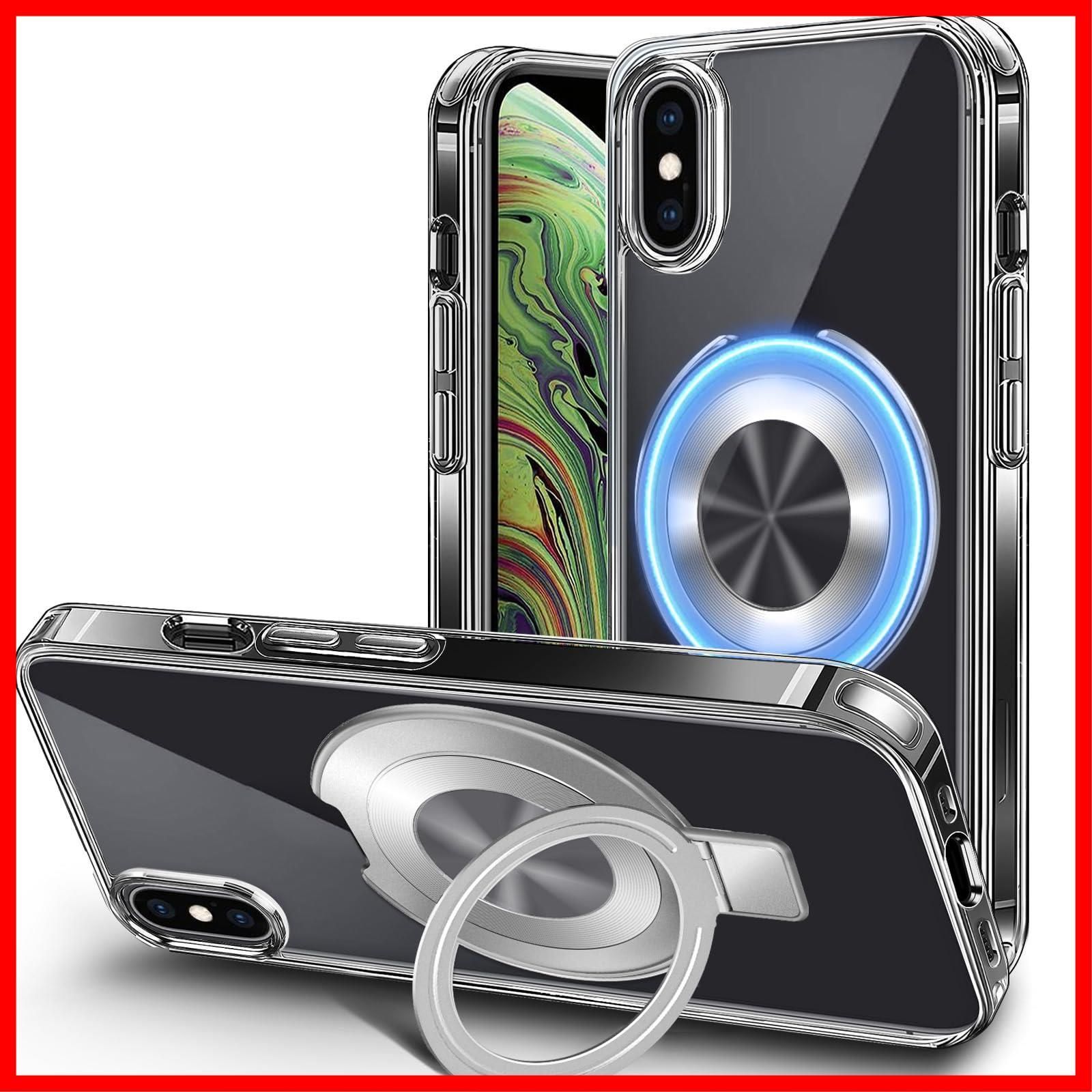 【特価商品】iPhoneXS ケース MagSafe スタンド一体 リング付き iPhone xs カバー スタンド機能付き 縦横両対応 スタンド内蔵 アイフォン xs ワイアレス充電 スマホケース クリア