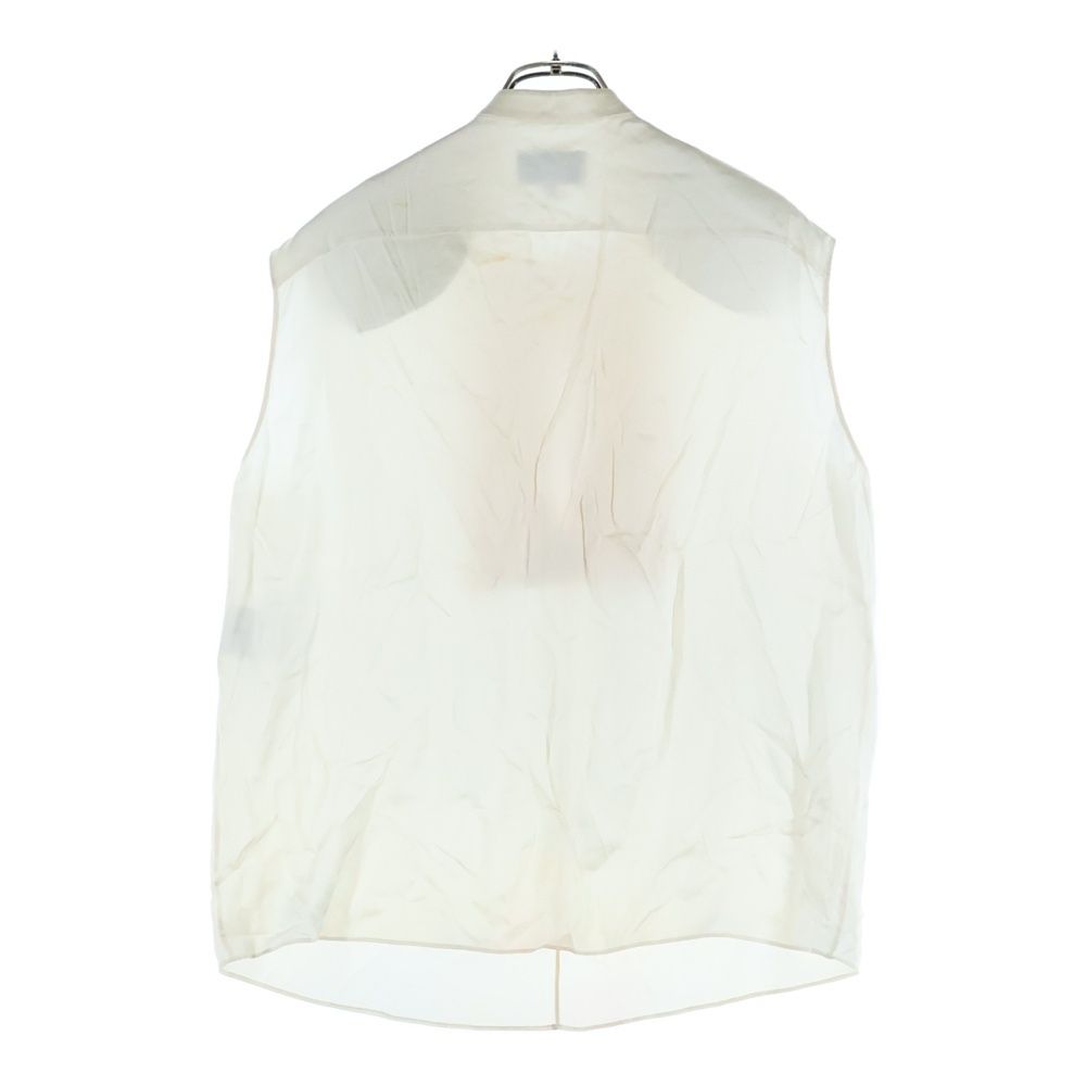 CHANEL シャネル ココマーク グリポワボタン ギャザーフリル スタンドカラー ノースリーブ シルク ブラウス シャツ ホワイト|アイボリー レディース P547571V1484