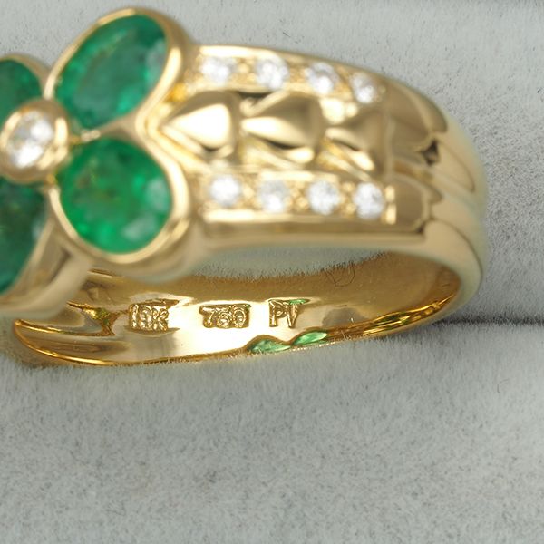 パヴェデザインが上品なエメラルド・ダイヤモンドリング K18YG　サイズ11号 パヴェデザインが上品なエメラルド・ダイヤモンドリング K18YG サイズ11号