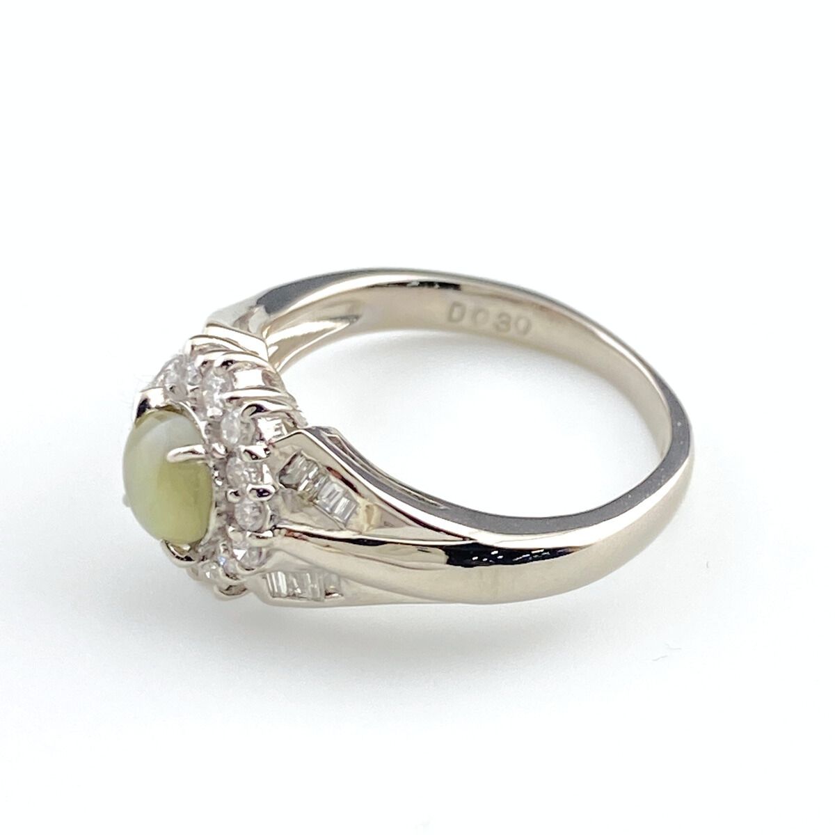 クリソベリルキャッツアイ デザインリング プラチナ 指輪 メレダイヤ リング 10号 Pt900 クリソベリルキャッツアイ ダイヤモンド レディース