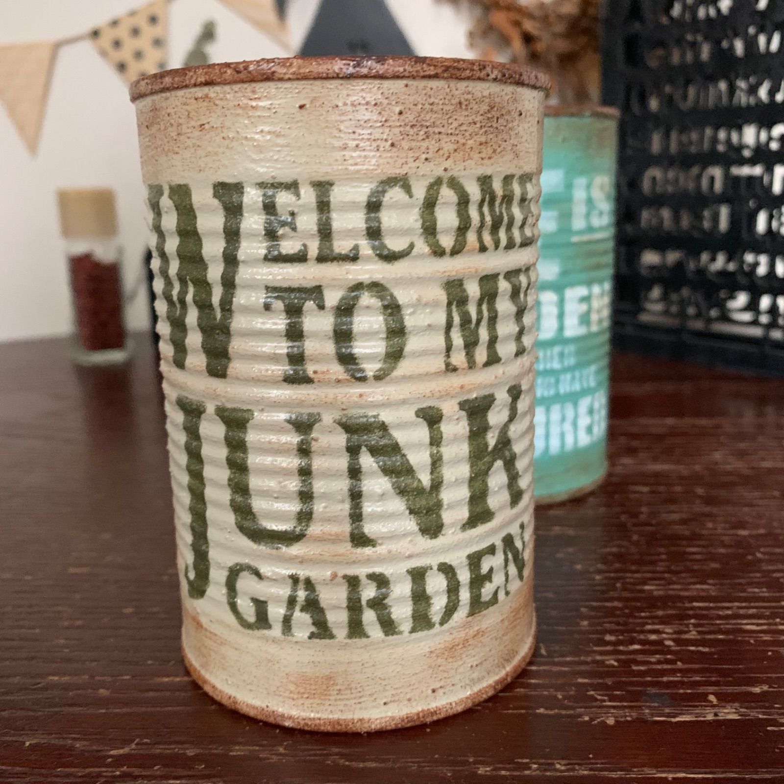 トマト缶＊リメイク缶＊2個セット＊ヘンプベージュ・アンティーク