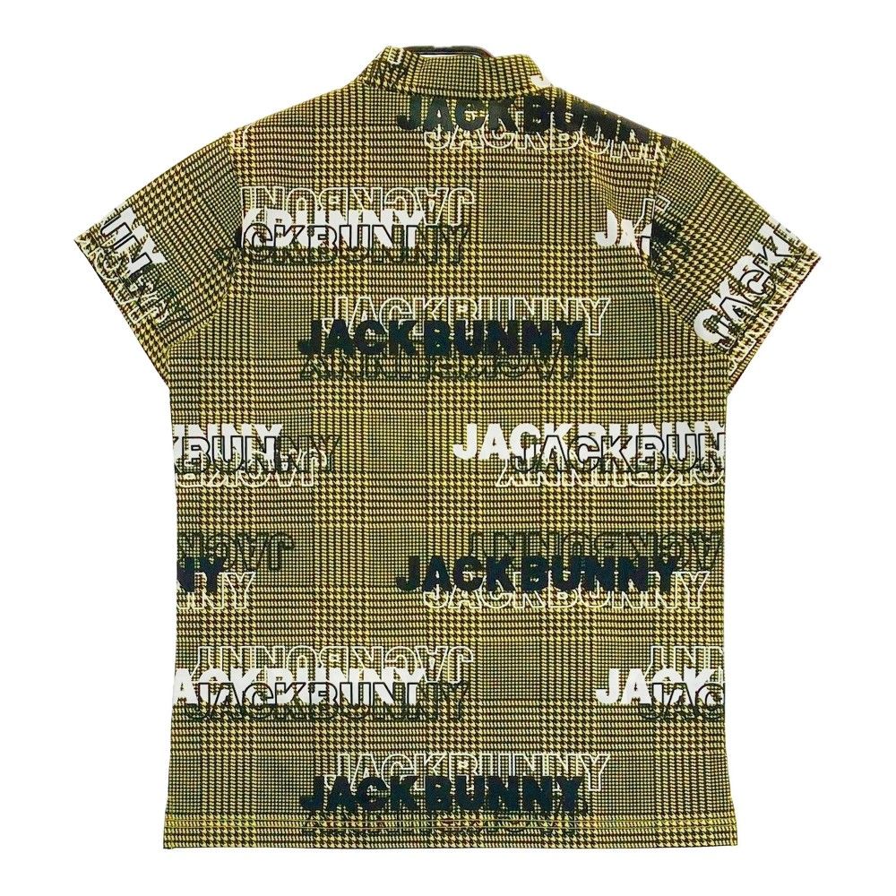 サイズ：2 JACK BUNNY ジャックバニー 2023年 ハイネック 半袖Tシャツ ロゴ グレンチェック柄 イエロー系 [240101453900] ゴルフウェア レディース ストスト サイズ：2 JACK BUNNY ジャックバニー 2023年 ハイネック 半袖T