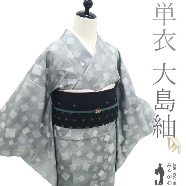 中古】 本場大島紬 単衣 着物 リサイクル 正絹 春 秋 大島紬 織