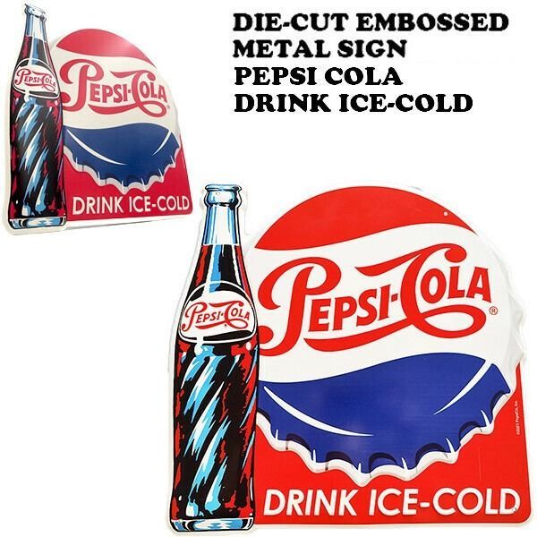 ダイカットエンボス メタルサイン PEPSI-COLA DRINK ICE COLD ペプシ