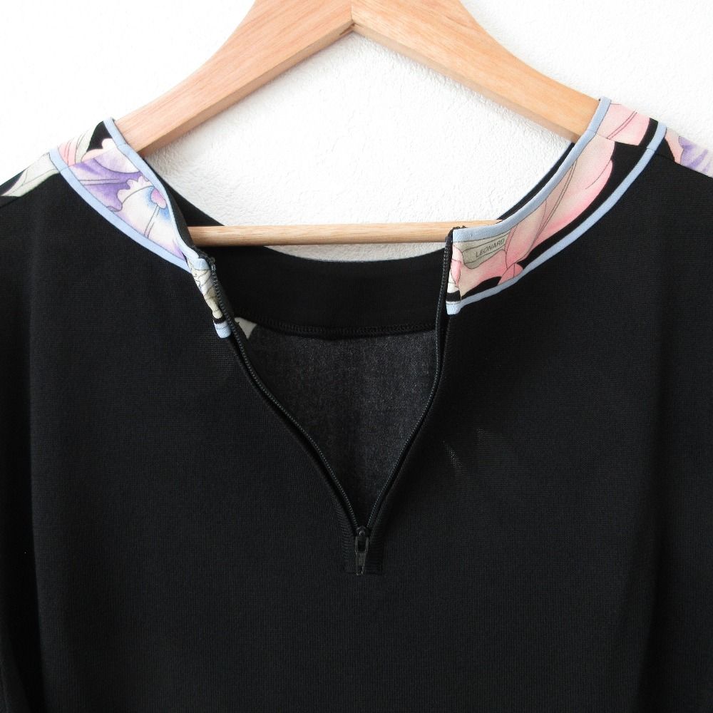 美品 LEONARD レオナール カンカンストレッチ フラワープリント