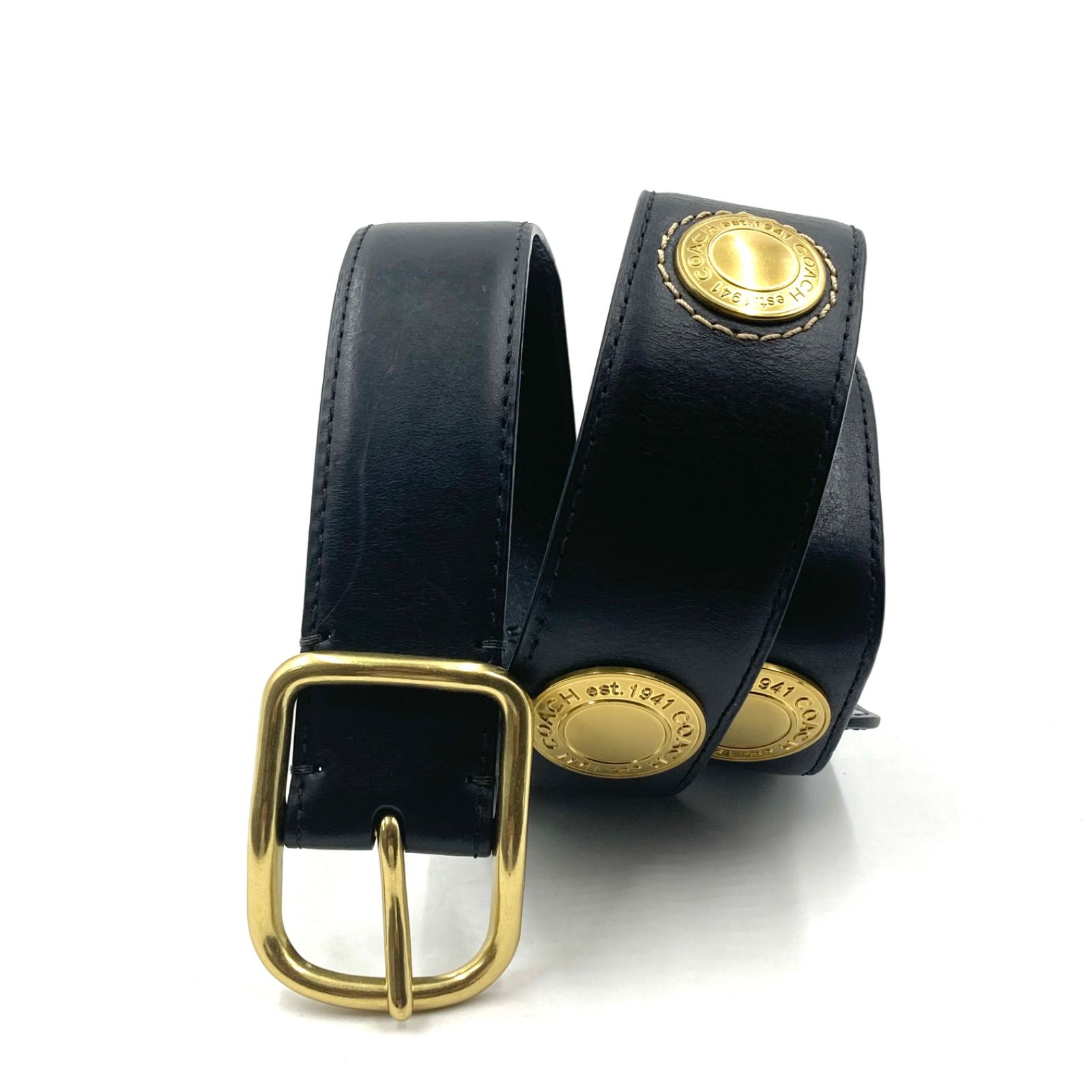 COACH レザー ベルト 黒 ゴールド コーチ ベルト - 黒×ゴールド レザー