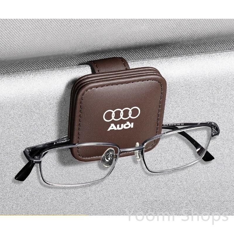 【新品未使用】アウディ AUDIブラウン車用メガネホルダー サンバイザーポケット サングラス/メガネ収納 マグネット開