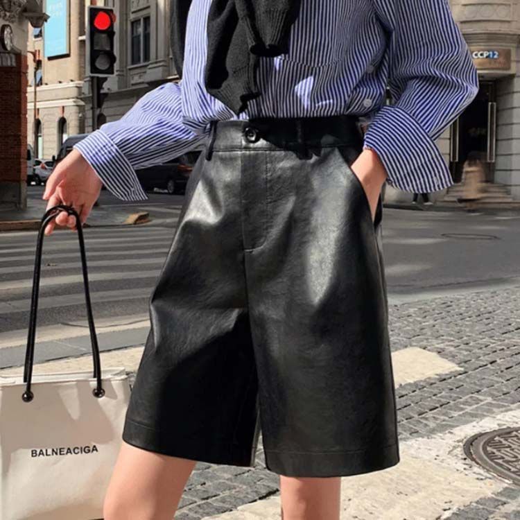 ハーフパンツ エコレザーショートパンツ ショートパンツ