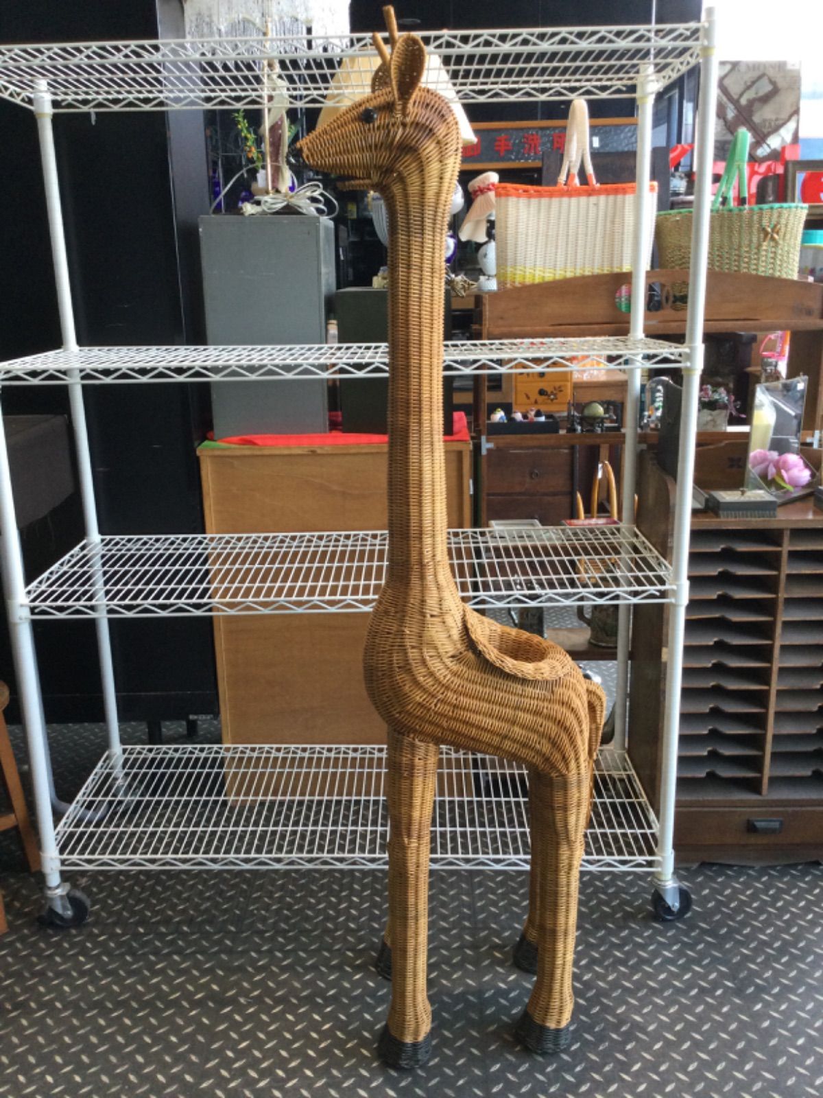 ビンテージ キリンプランタースタンド ラタン ガーデニング か110