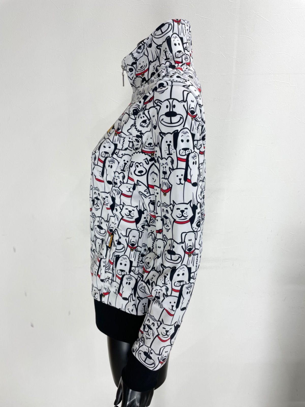 LOUDMOUTH ラウドマウス ポリエステル ダブルジップ ハイネック 長袖 ジャケット ブルゾン 裏起毛 犬 ホワイト 白 レディース L ゴルフウェア