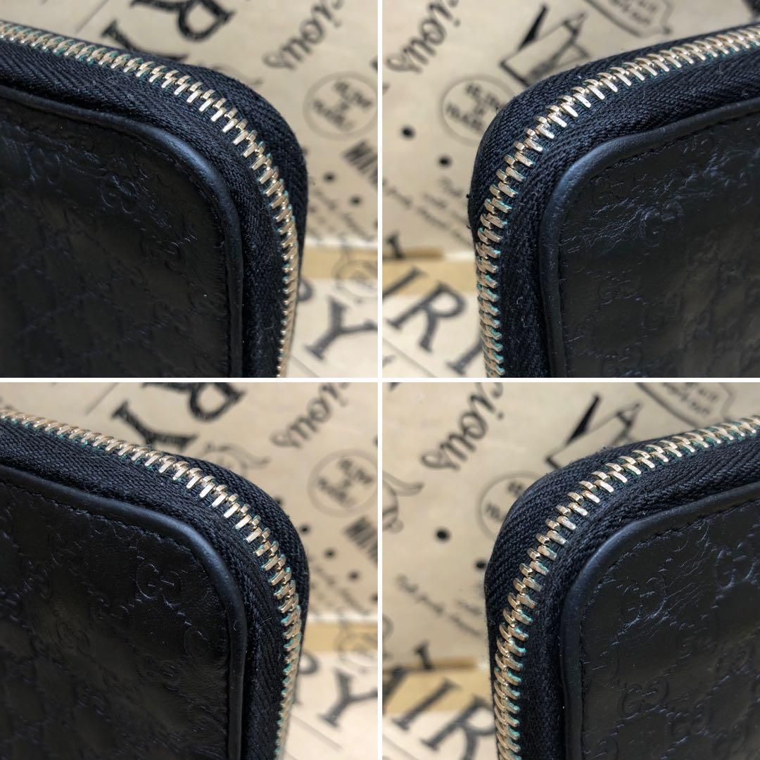 美品　グッチ 長財布 GG柄 マイクロGG　シマ ラウンドファスナー　黒 グッチ 長財布 ラウンド シマレザー マイクロGG 黒 SG3369B - メルカリ