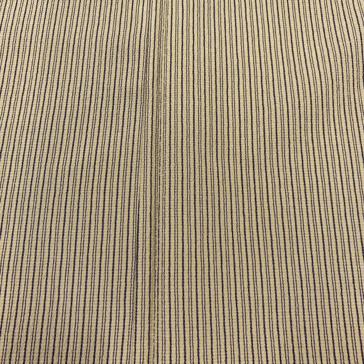 紬 身丈158cm 裄丈64cm M 単衣 縞 薄茶色 正絹 美品 名品 【中古  