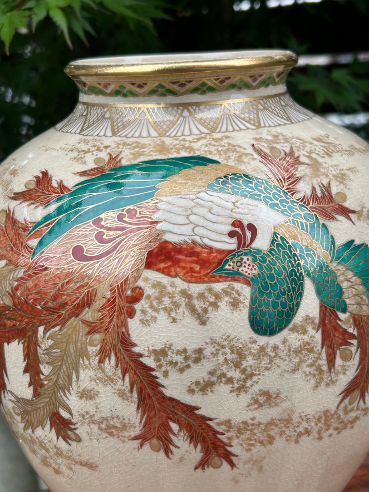 薩摩焼 金襴手色絵金彩 花鳥図 鳳凰 花瓶 花器 花入 生花 華道具 飾壷 