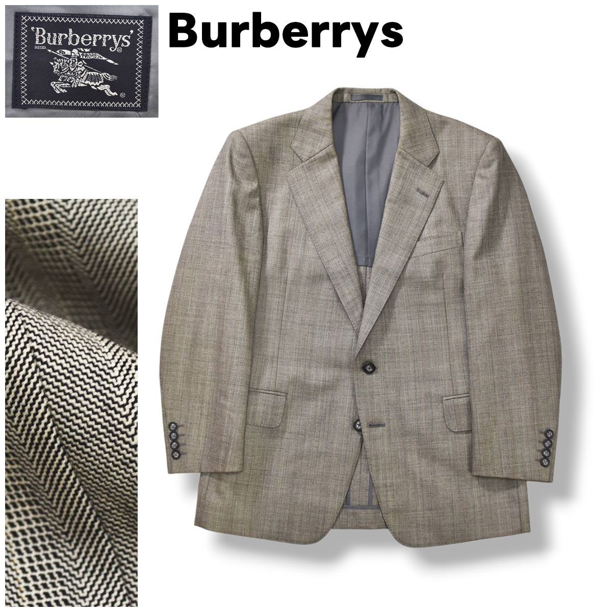 定番 バーバリー Burberrys 2B シングル テーラード ジャケット ノッチドラペル サイドベンツ 背抜き AB3 グレンストライプ グレー フォーマル ビジネス カジュアル ウェア 紳士 メンズ