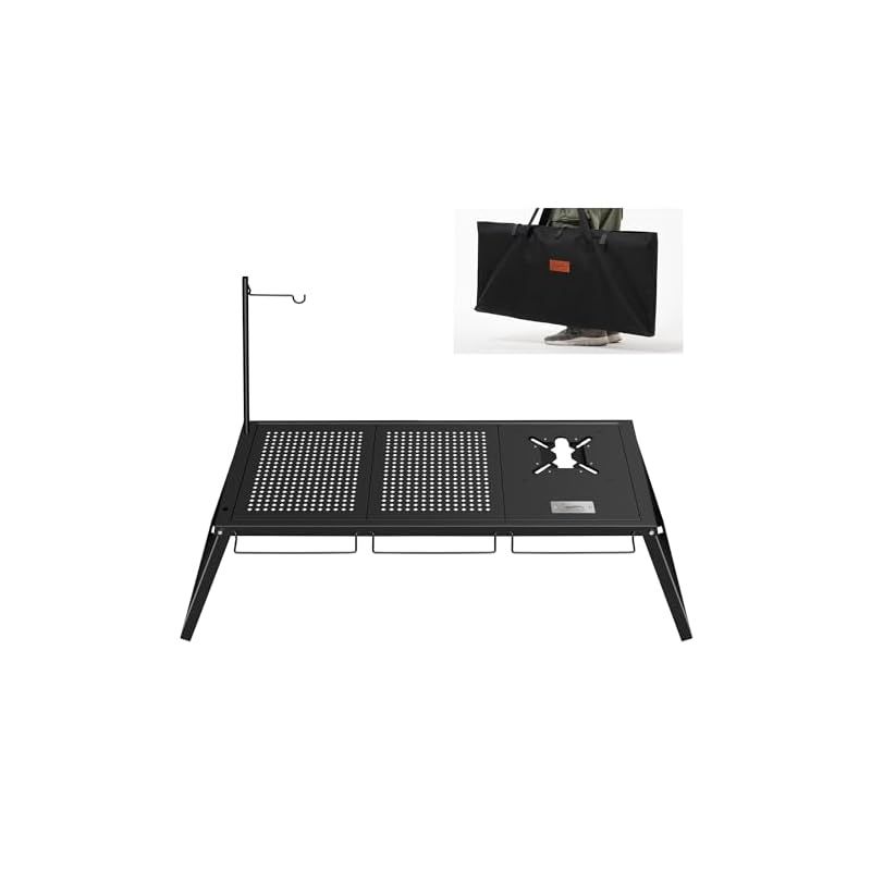 在庫セール DesertFox キャンプ テーブル IGT 天板シングルバーナー取り付け アウトドア 折りたたみ 焚き火 SOTO ST-310 ST-340適用 調理器具交換 取り外し可 マルチキッチン バーベキュー収納ケース付 KSL くろ スタイル 1