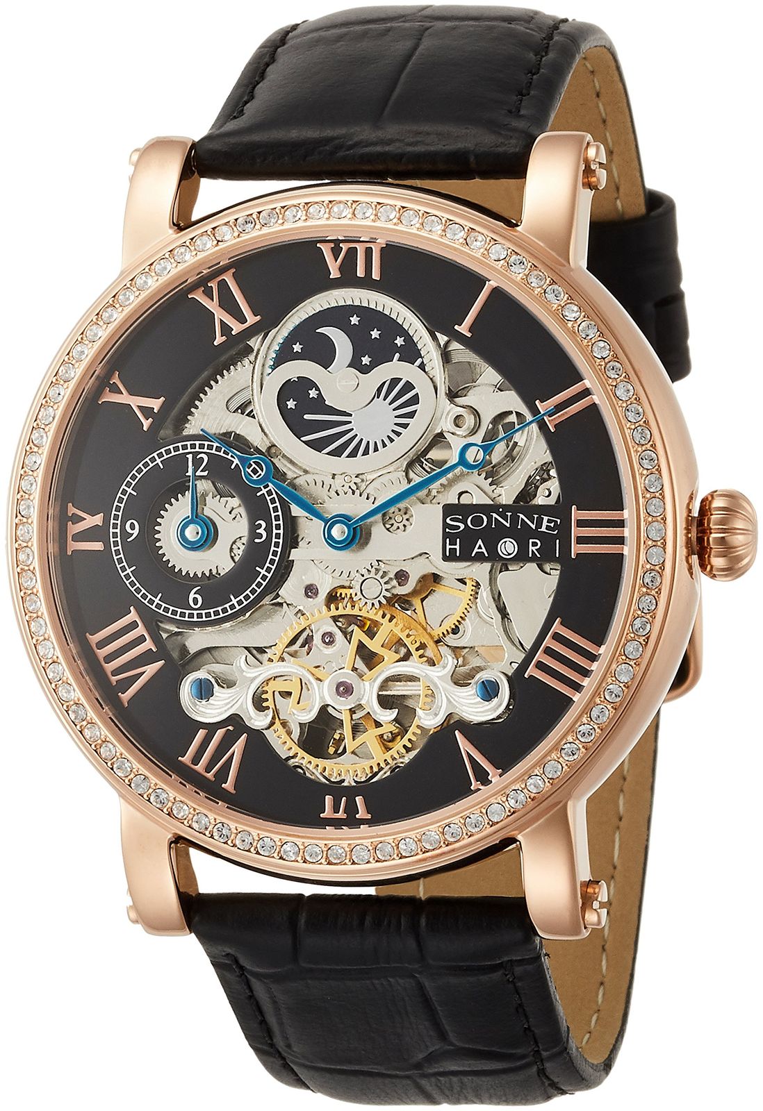Sonne 腕時計 ゾンネ H013 ブラック 文字盤 ステンレススチール 自動巻 44MM Watch H013PGZ-BK メンズ ブラック|スワロフスキー