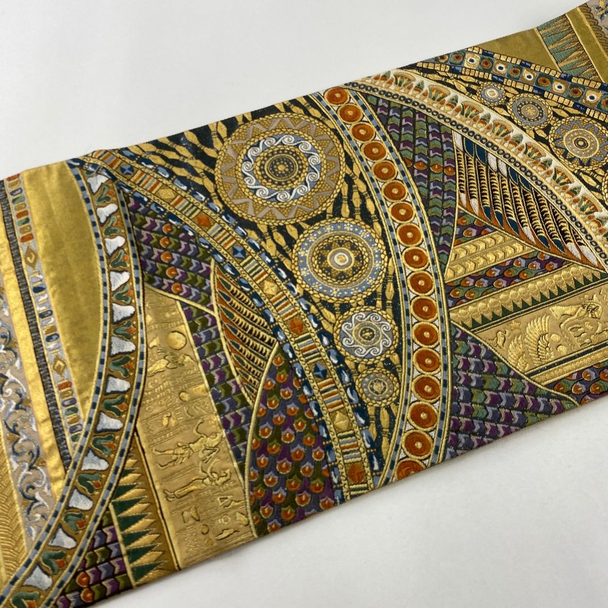 袋帯 美品 名品 纐纈 辻が花柄 からし色 お太鼓柄 正絹 中古 正絹 お太鼓柄袋帯辻ヶ花 紫 No.883