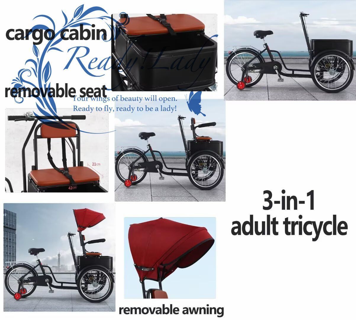 モビリティスクーター三輪車 フロントシート付きタンデム三輪車