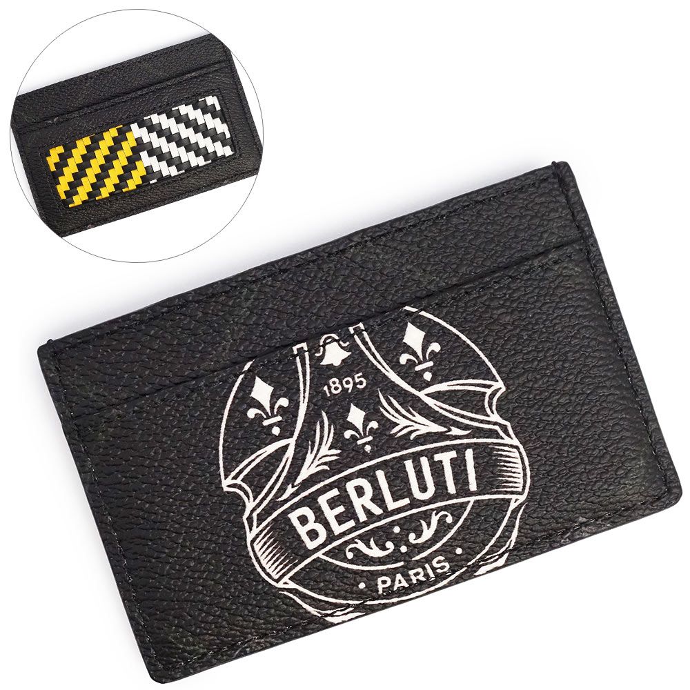ベルルッティ ビッグクレスト カードケース パスケース 名刺入れ 定期入れ PVCコーティングキャンバス カーフスキン レザー ブラック イエロー ホワイト Berluti ♥ 展示品