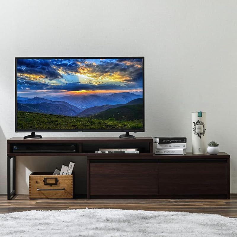 【~50V対応】アイリスオーヤマ テレビ台 伸縮テレビ台 テレビボード テレビラック ローボード ~50V対応 幅100~178 ナチュラル 収納付き コーナータイプ 組み立て簡単 STS-100U-WN ウォールナット 0