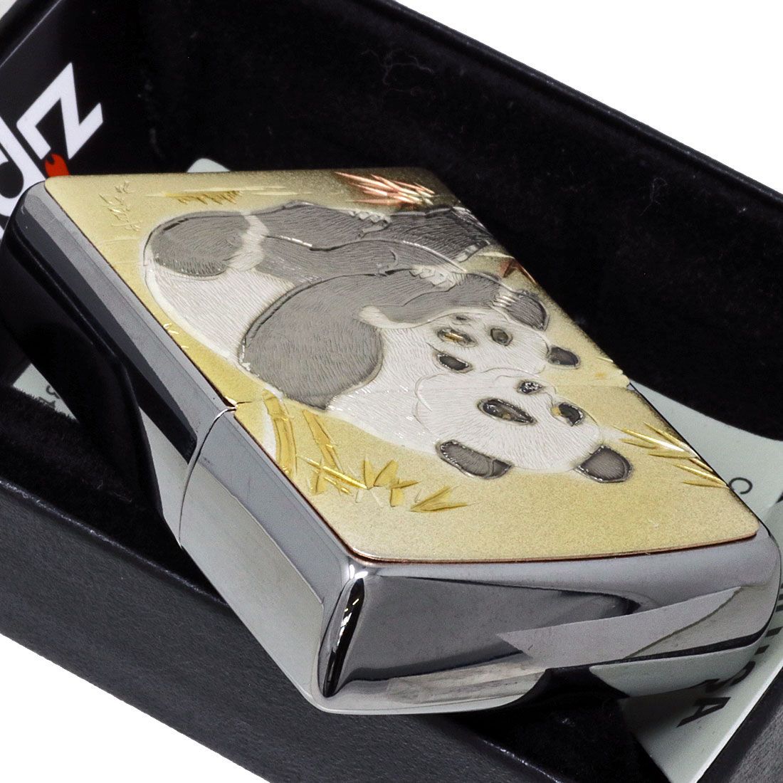 zippo(ジッポーライター)電鋳板 親子パンダ 和柄 オイルライター 熊猫 デンチュウバン おしゃれ かわいい ギフト