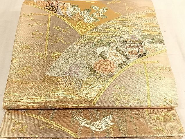 平和屋着物◎六通柄袋帯 渡橋吉祥花文 金糸 正絹 逸品 AAAJ1340Bsa