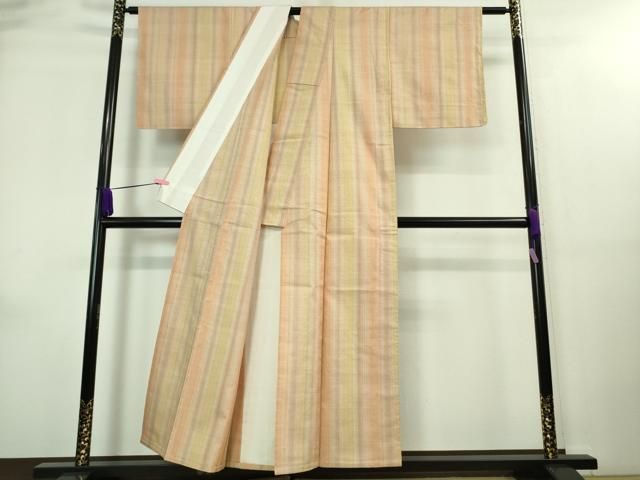 平和屋着物○紅花紬 米沢 間道 正絹 逸品 AAAY9057ck