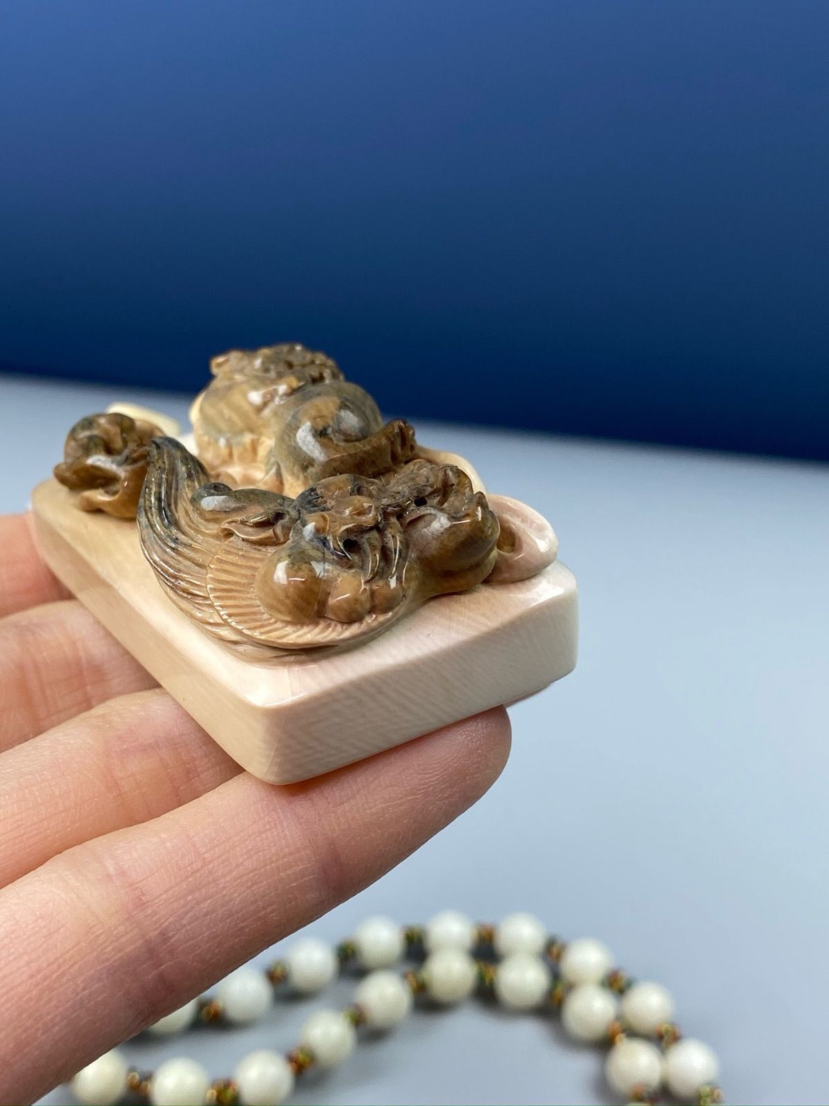 天然マンモス牙美しい手作り彫刻