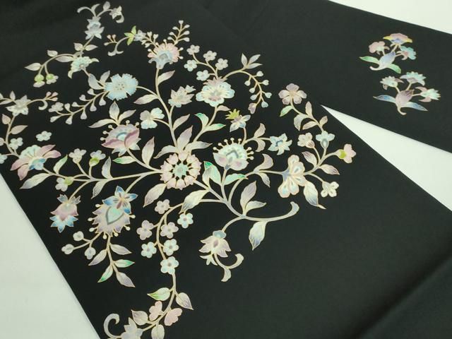 平和屋本店■極上　岡重謹製　OKAJIMA　塩瀬　九寸名古屋帯　更紗花文　黒地　金彩　逸品　DZAA7217kh5 平和屋本店□極上 岡重謹製 OKAJIMA 塩瀬 九寸名古屋帯 更紗花文 黒地