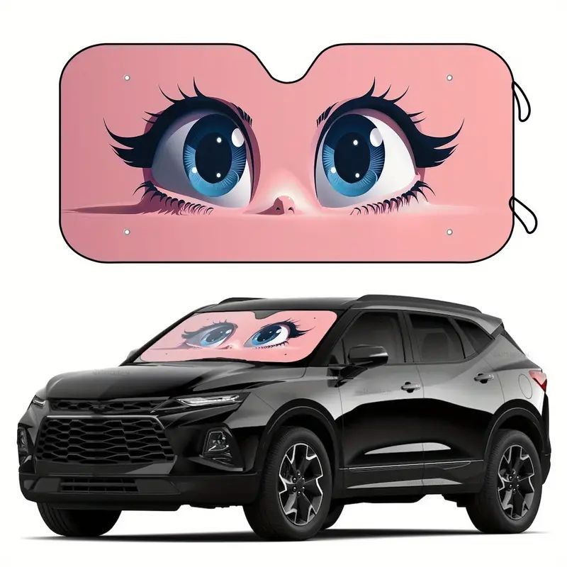 可愛らしいデザインの車用サンシェード車のフロントウィンドウ用のかわいい目の日よけ。RVやSUVに適しており、アクセサリー（4個の吸盤付き）が付属しています。折りたたんで簡単に収納