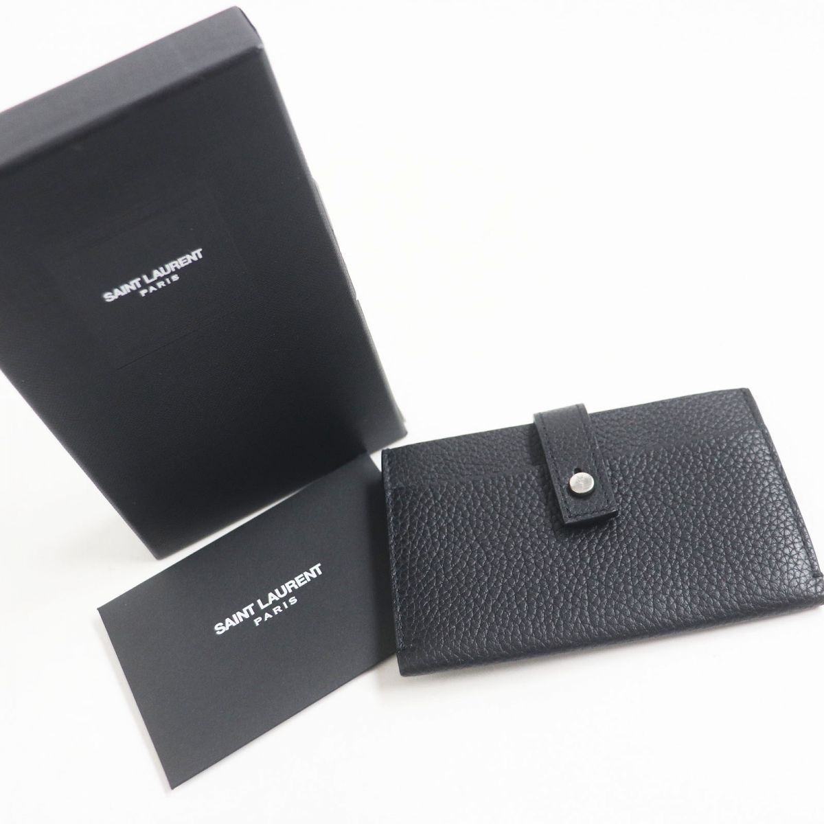 未使用品□SAINT LAURENT PARIS/サンローランパリ ロゴシルバーボタン フラップ レザーカードケース/名刺入れ ブラック イタリア製  箱付き - メルカリ