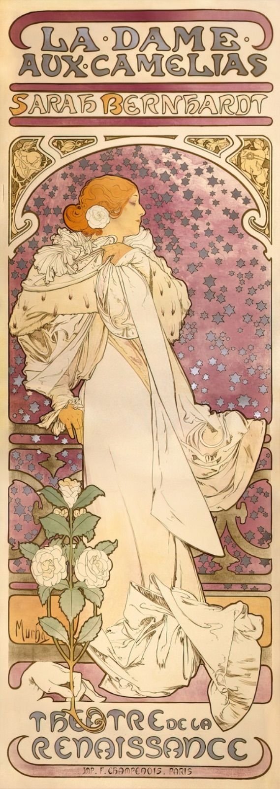 ミュシャ 『椿姫』 リトグラフ 1896年 22x58cm 特大サイズ 複製画 高