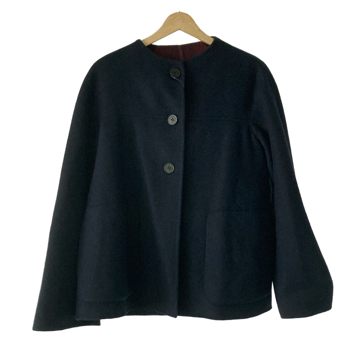 Aquascutum アクアスキュータム コート サイズ10 L レディース - ダークネイビー×ボルドー×グレー 長袖|チェック柄|リバーシブル|秋|冬