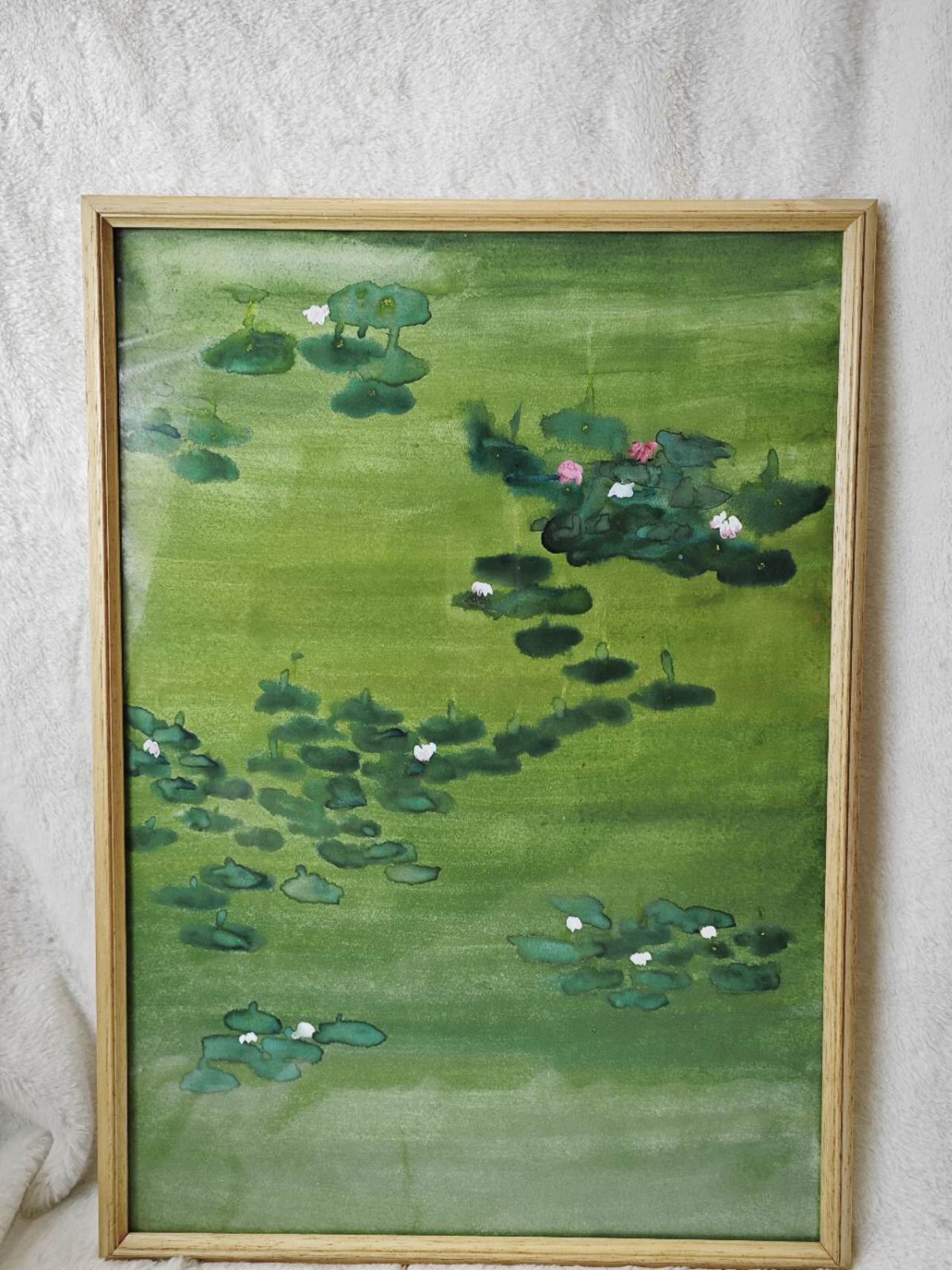 日本画|水墨画 睡蓮 蓮図 墨彩画 清涼感 額装