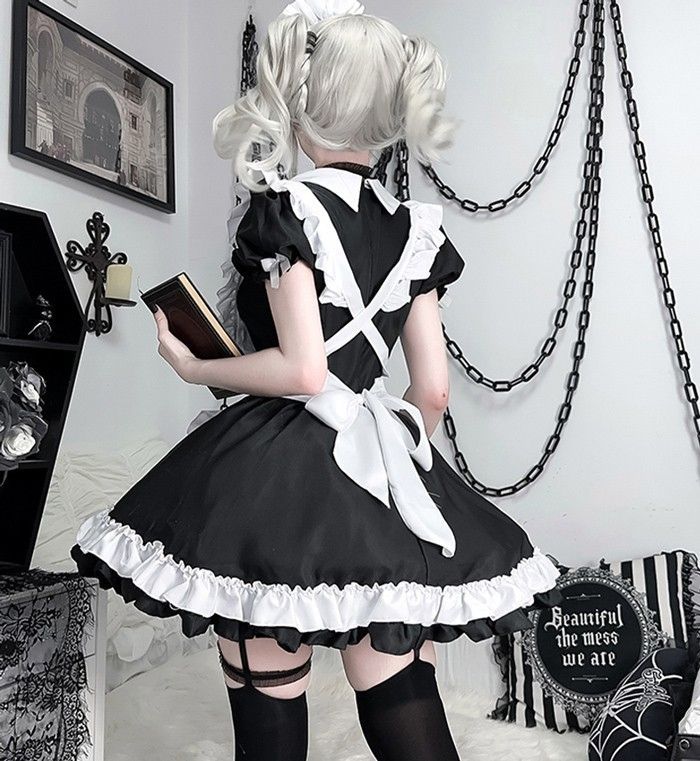 ロリータ メイド服 ワンピース Lolita リボン 袖あり 文化祭 学園祭