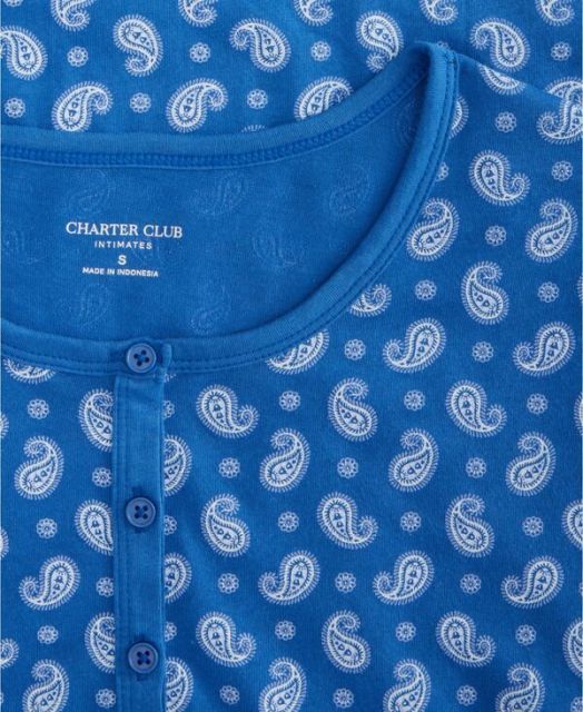 チャータークラブ レディース ナイトウェア アンダーウェア Women s Cotton Printed Henley Sleepshirt XS-3X Paddington Paisley