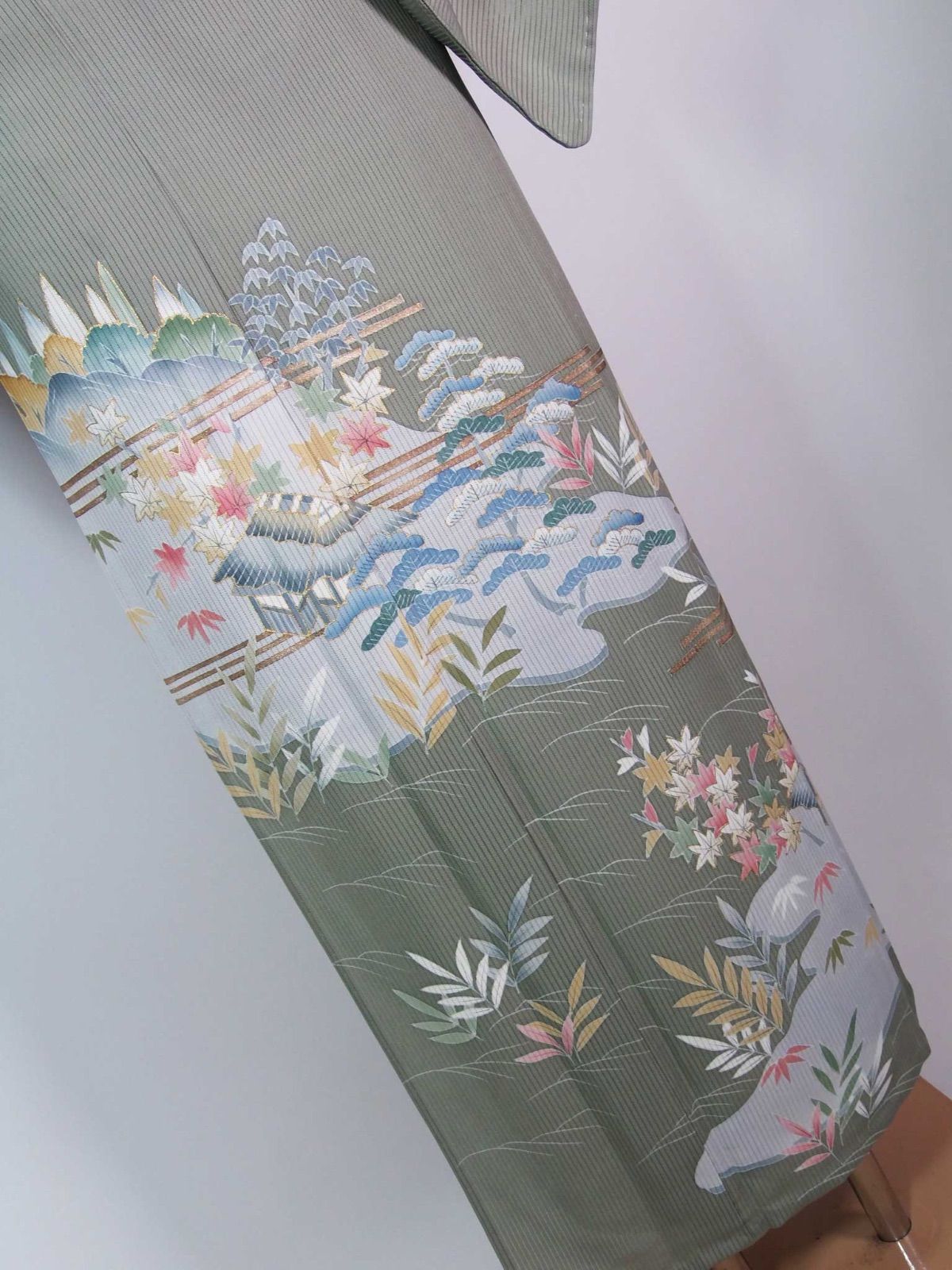 極美品 夏着物 縦絽 色留袖 一つ紋 丸に木瓜紋 茶屋辻文様 正絹