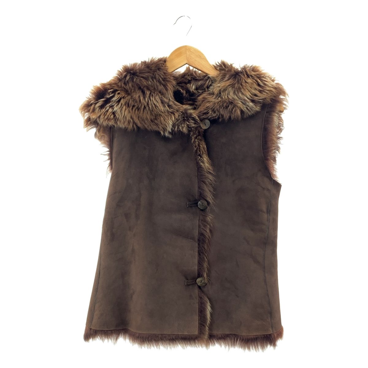 GUSHLOW＆COLE ガシュロウアンドコール シープスキン ムートン フーデッド ファー ベスト XS ブラウン レディース