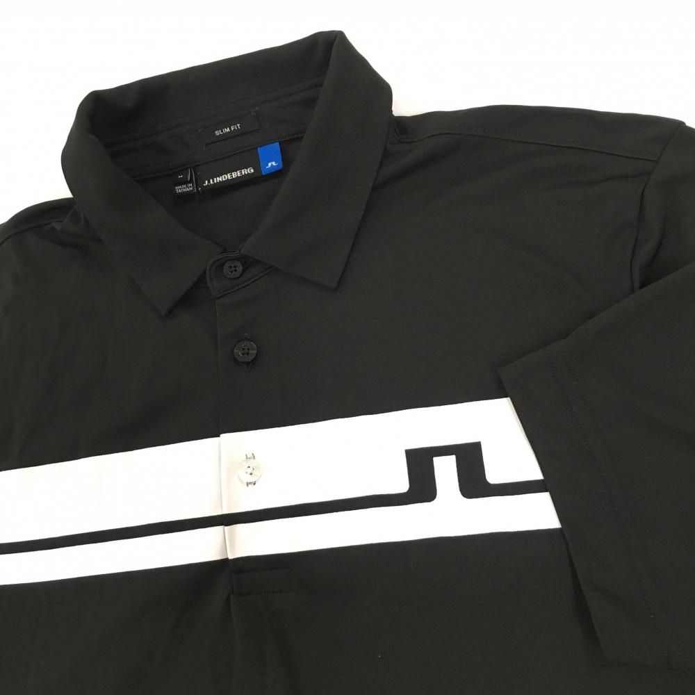 ※美品※J.LINDEBERG半袖ポロシャツXLサイズ 超美品】ジェイリンドバーグ 半袖ポロシャツ 黒×白 胸元ロゴライン
