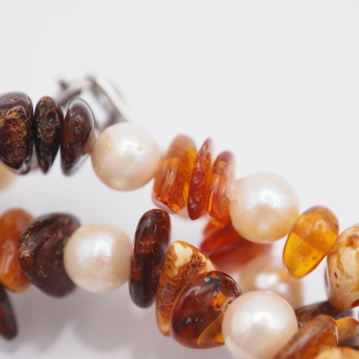 H220 琥珀 コハク アンバー 淡水真珠 パール ネックレス マルチカラー