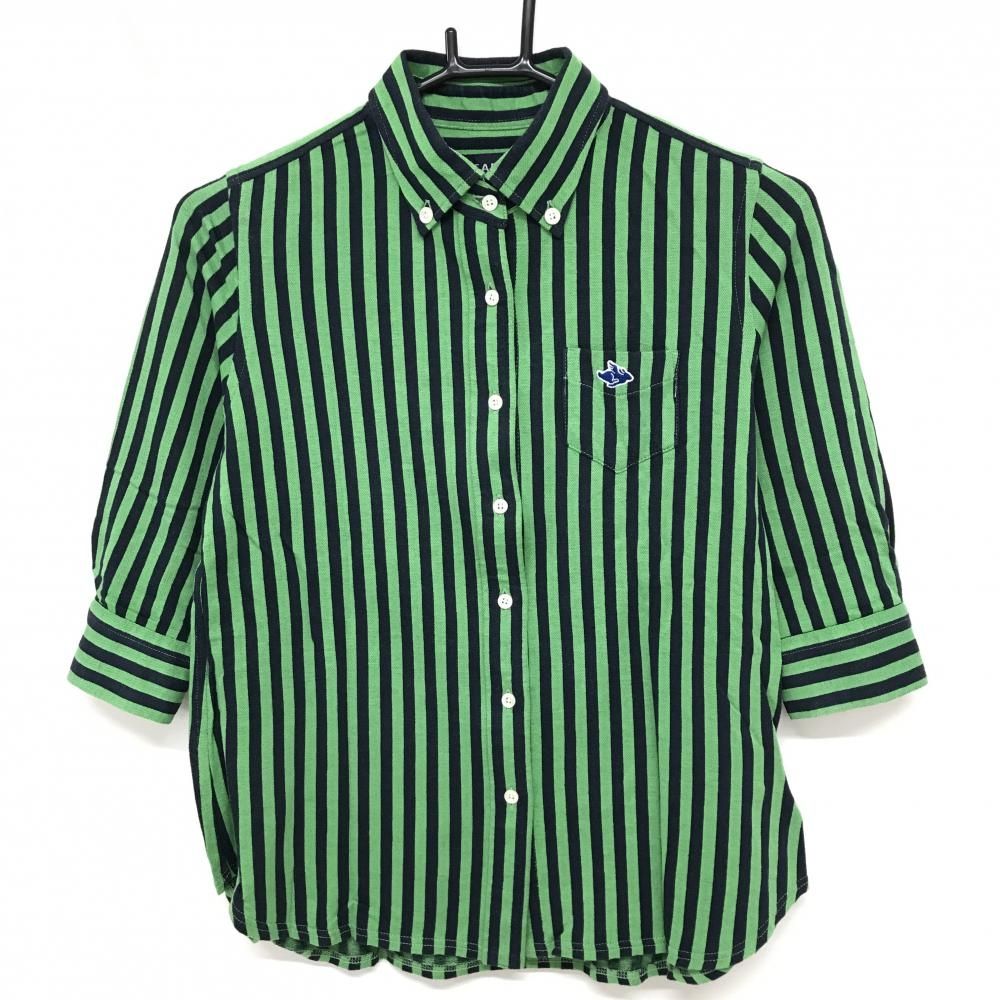 美品】パーリーゲイツ 五分袖シャツ ライトグリーン×ネイビー
