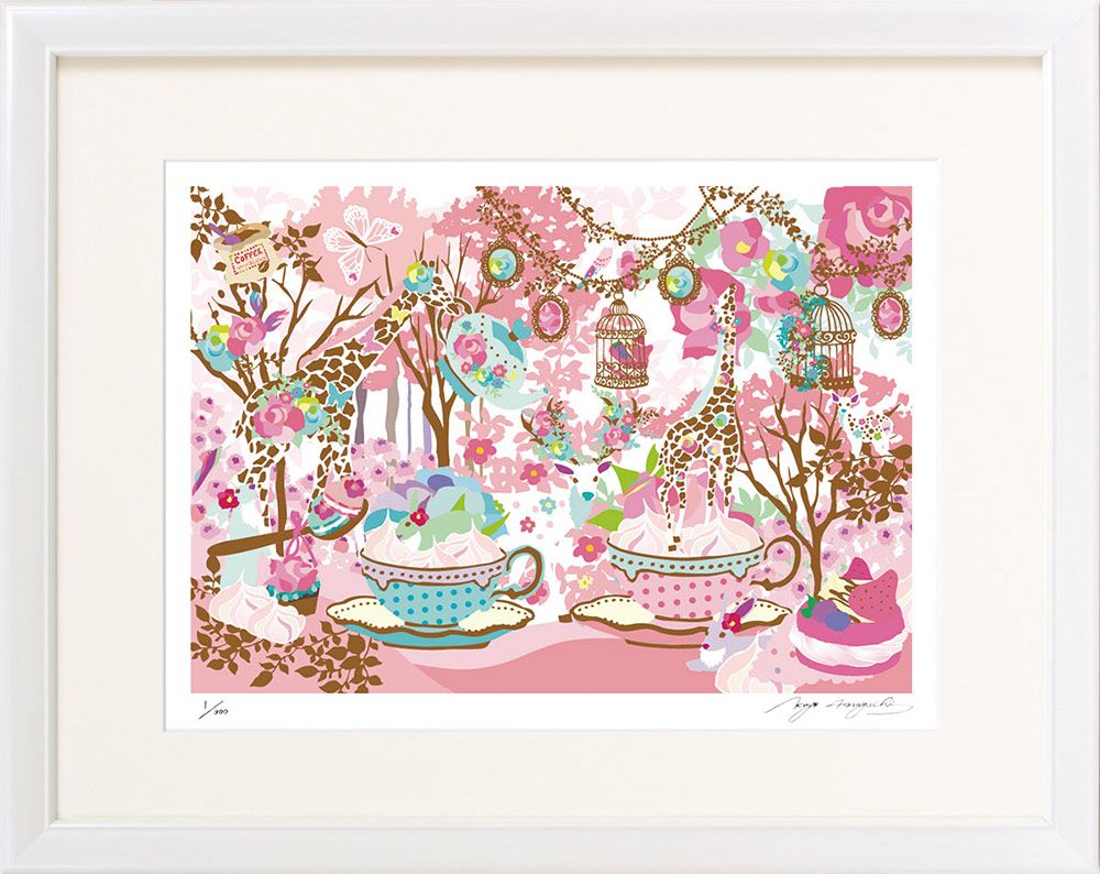 絵画 ホラグチ カヨ bouget of roses Pink インテリア 壁 に飾る絵 リビング 玄関 ギフト 子ども部屋 かわいい 元気になる絵 プレゼント アート フレーム付 壁飾り 額縁付き 御祝 贈り物 LLサイズ おしゃれ 壁掛け 絵